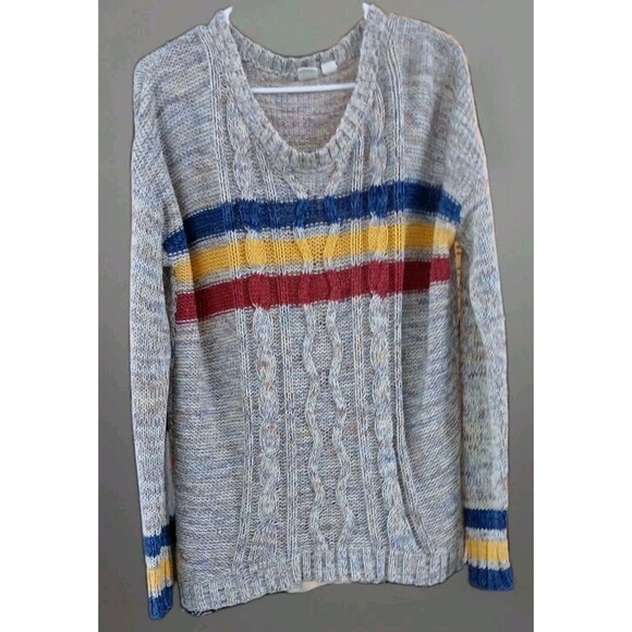 Roxy Women’s Small Cable Knit Sweater Multicolor Stripe Y2K Surf Skater 90s EUC - Picture 1 of 8